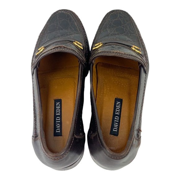 David Eden Alligator Brown Leather Horsebit Slip On Loafers Mens Size 9